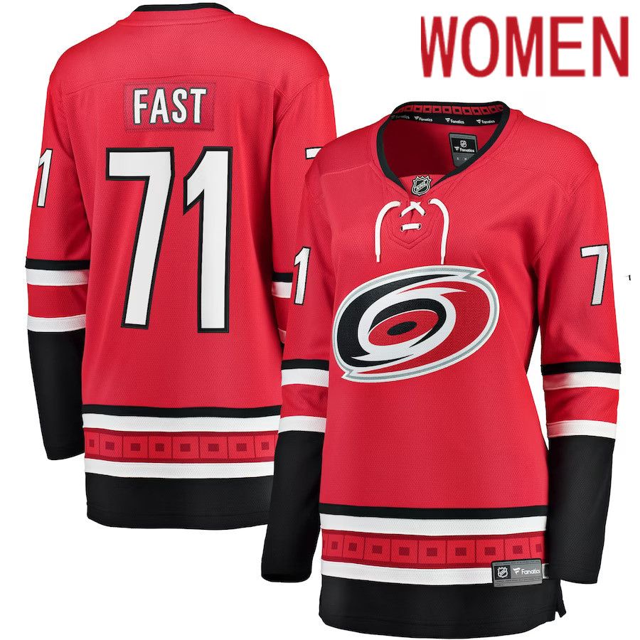 Women Carolina Hurricanes 71 Jesper Fast Fanatics Branded Red Home Breakaway NHL Jersey